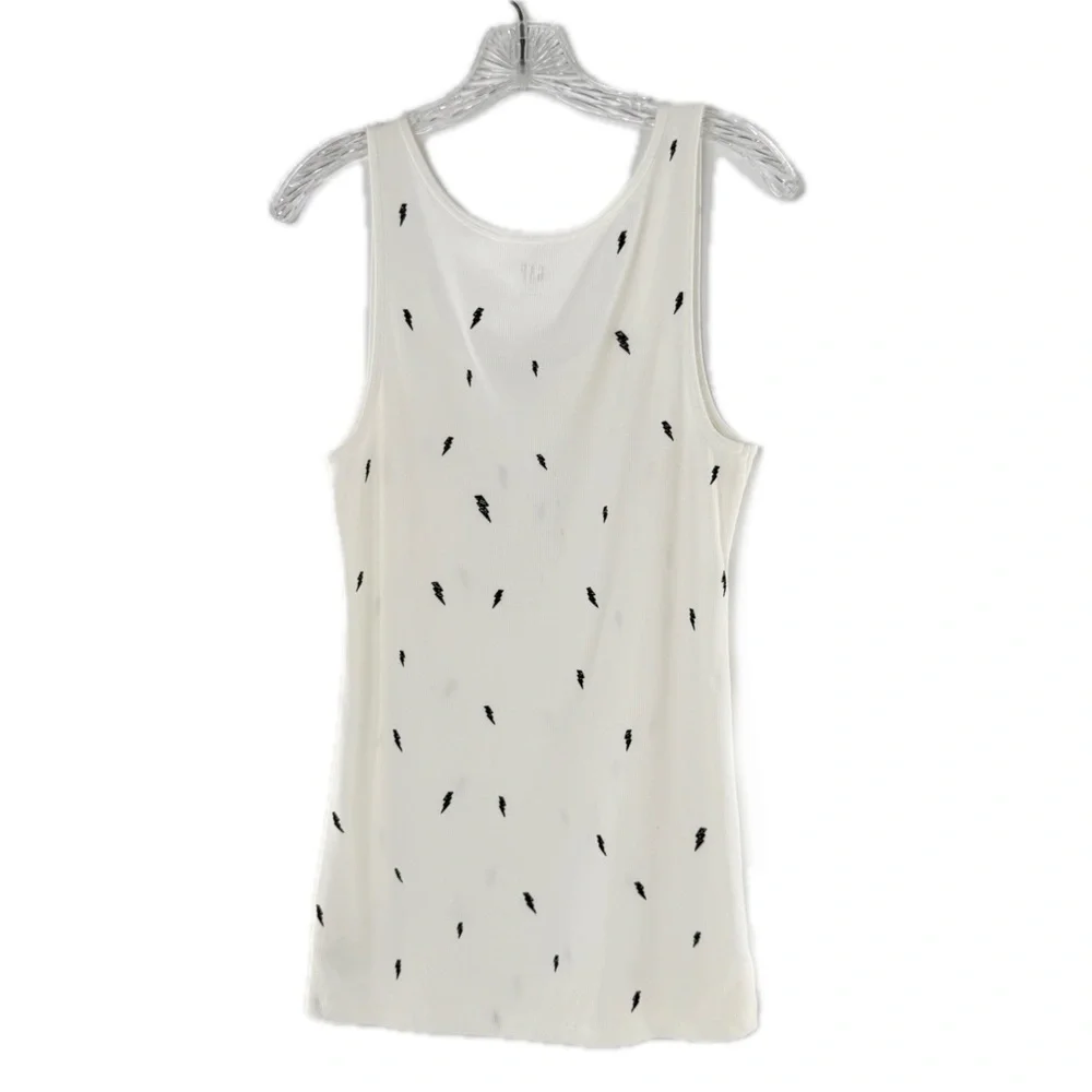 GAP White Rib-Knit Boyfriend Tank Top with Black Lightning Bolt Pattern Size XL